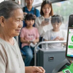 Hành khách 60 tuổi trở lên quét mã QR nhận vé xe buýt miễn phí